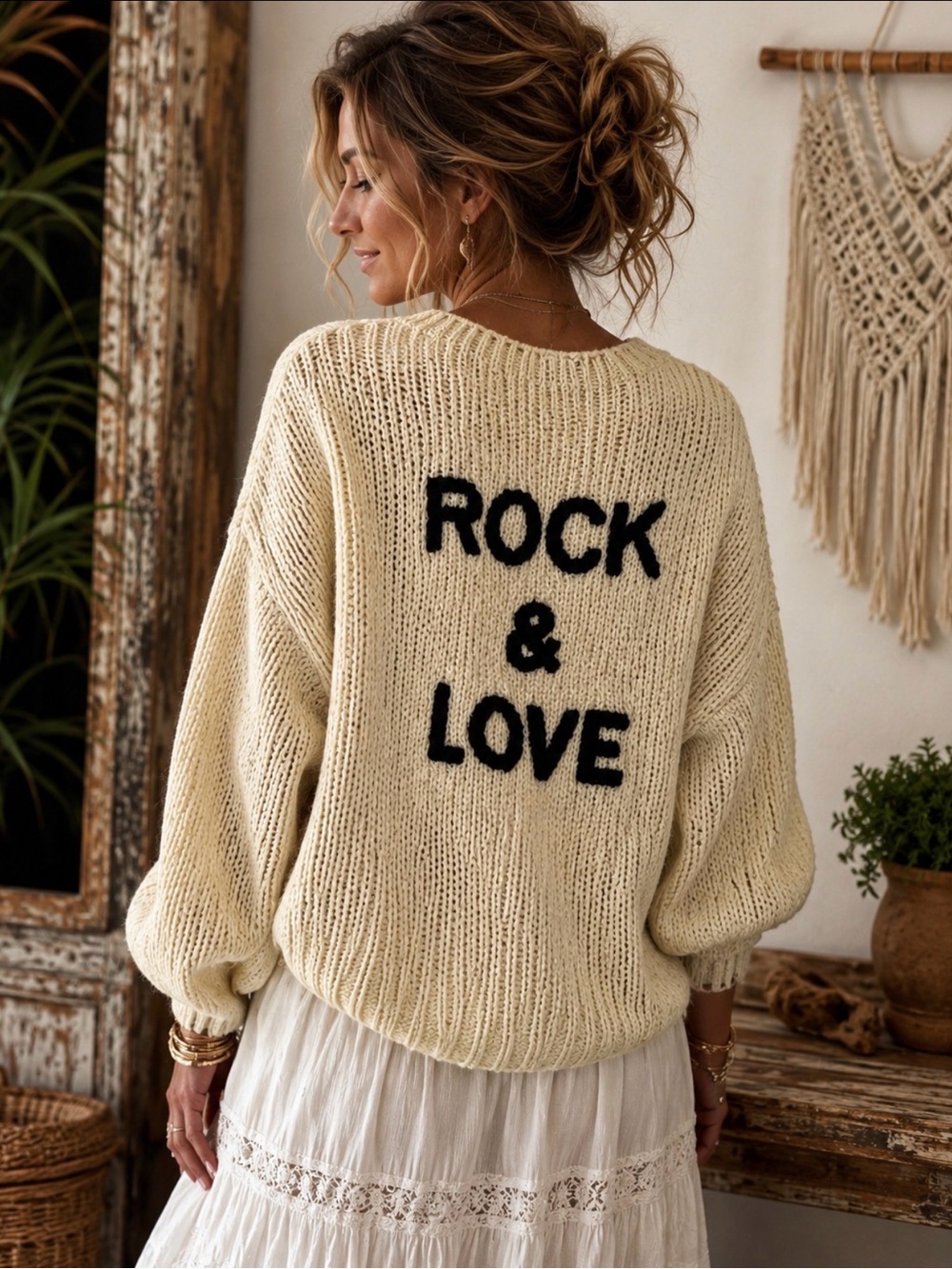 Cream 'Rock & Love' Knit Sweater Cardigan